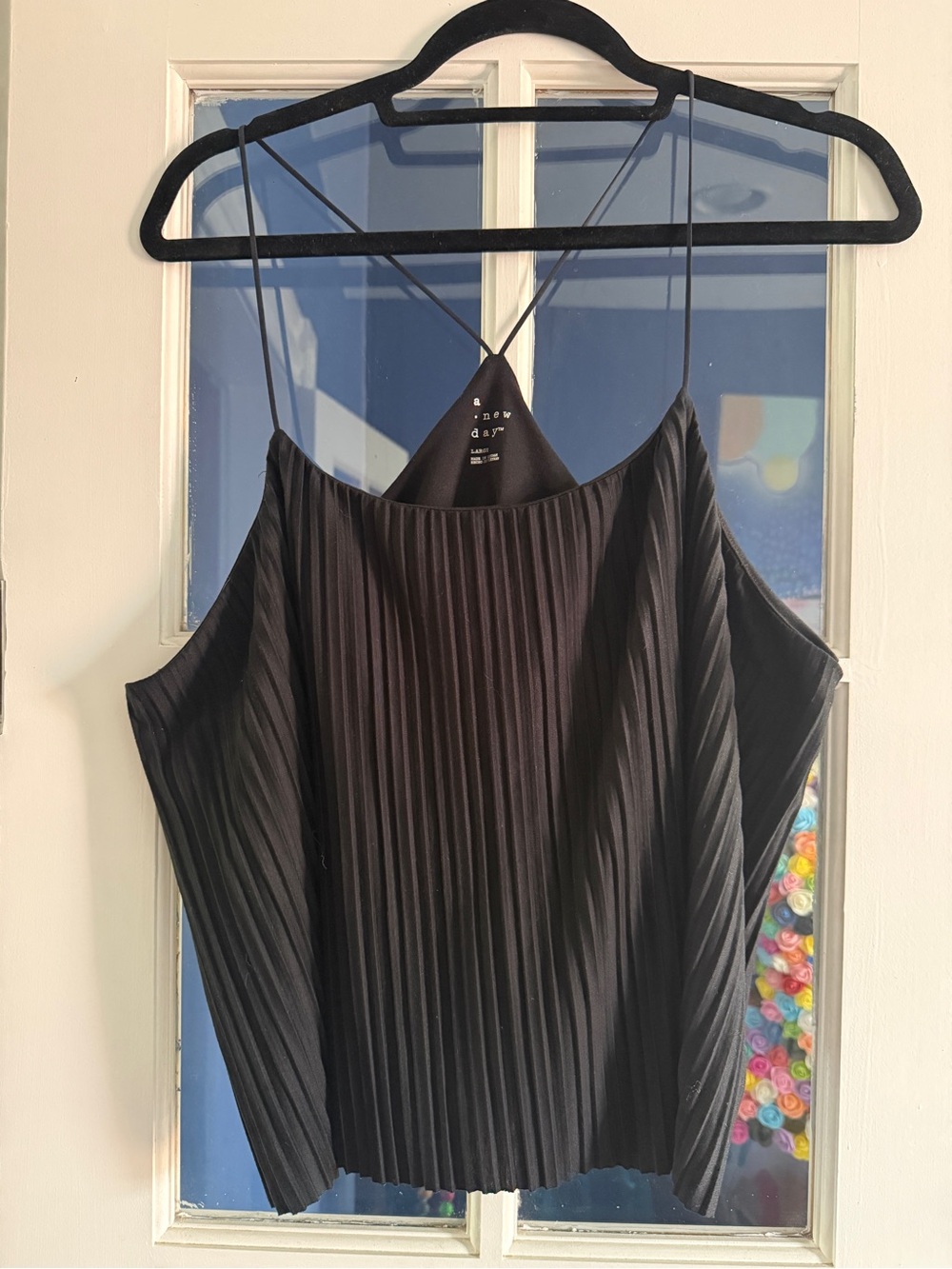 a new day Black Pleated Spaghetti Strap Tank Top